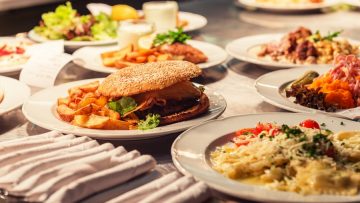 Food orders on the kitchen table in the restaurant