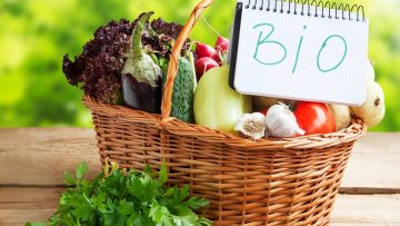 Bio Vegetables in a Basket with Bio Note