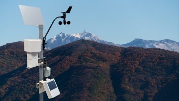 Meteorological station for measuring weather in the background o