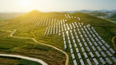 Solar photovoltaic base built by aerial photography mountain