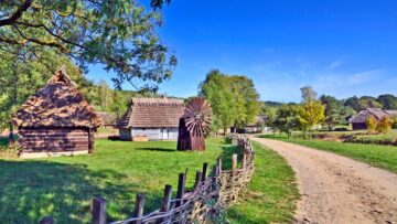 Old wooden farmhouse in ethnography museum in Sanok, Bieszczady, Poland